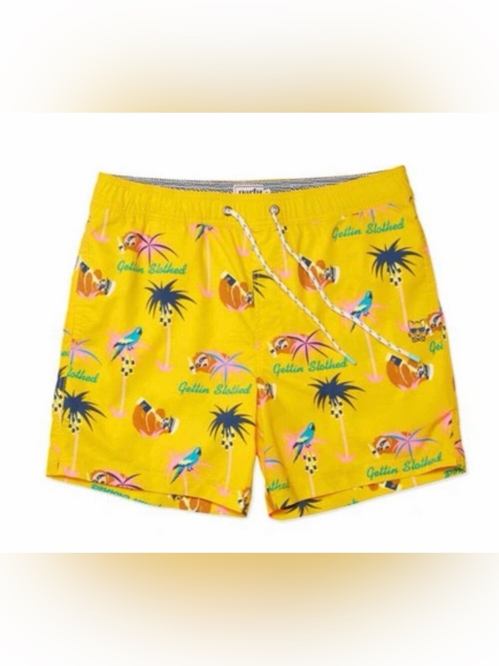 PARTY PANTS Gettin Slothed Swim Trunks XL Yellow Party Beach College Fun C27-083